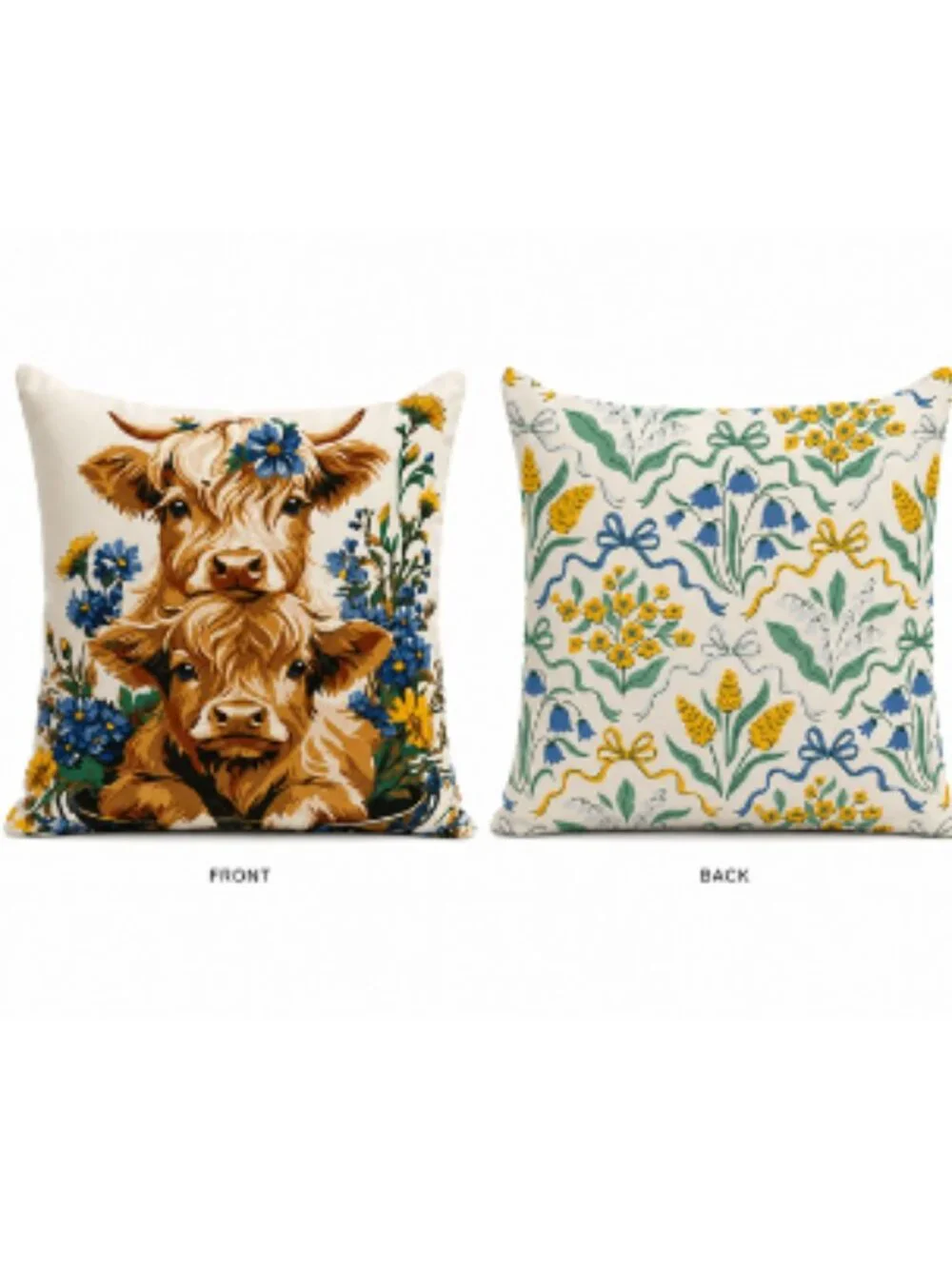 Mainstays Set of 2 Highland Cow Outdoor Throw Pillows 16x16 Farmhouse Floral